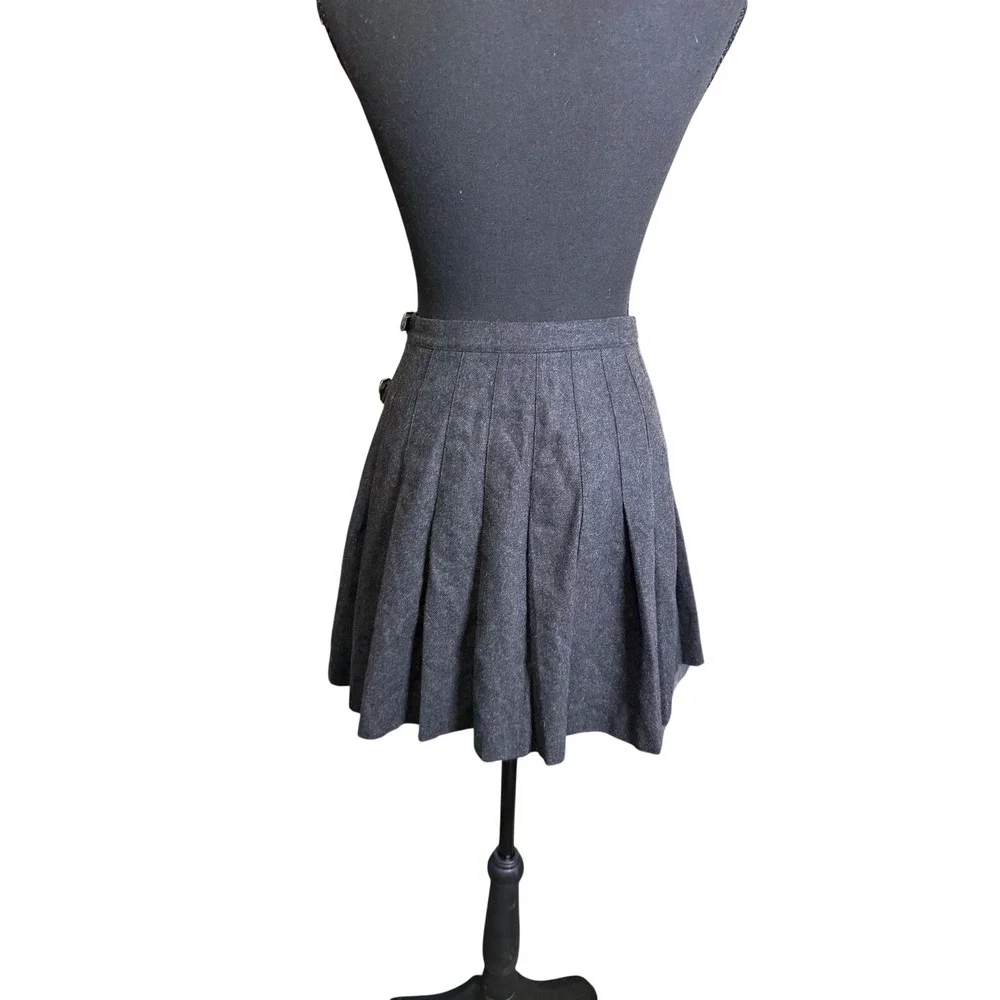J. Crew Pleated Kilt Skirt Women 2 Gray  Vintage 90s Wool Mini Buckle